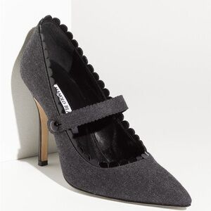 Manolo Blahnik Wool and Patent Leather Mary Janes